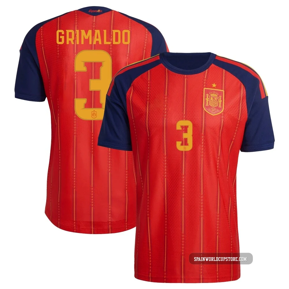Men's Alejandro Grimaldo Red Authentic ＃3 Spain National Team FIFA X World Cup 2026 Home On Field Soccer Jersey