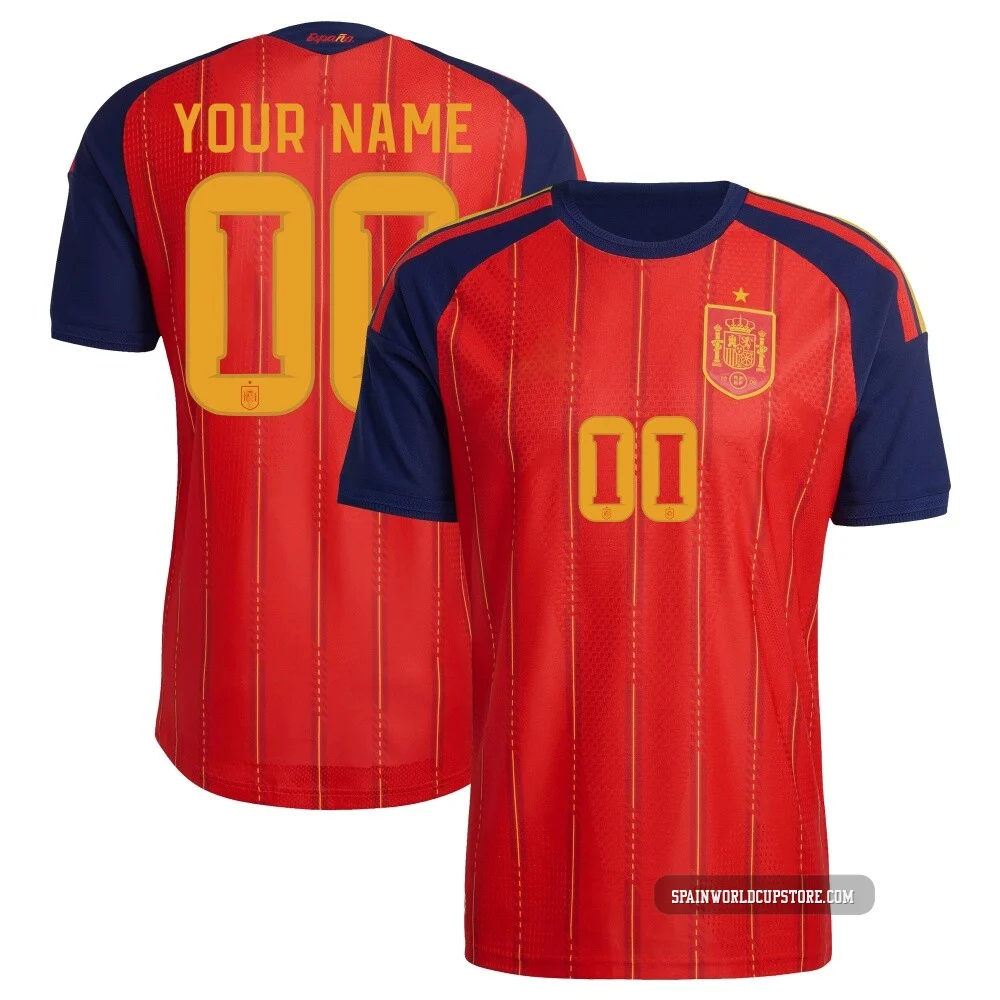 Men's Custom Red Authentic ＃00 Spain National Team FIFA X World Cup 2026 Home On Field Soccer Jersey