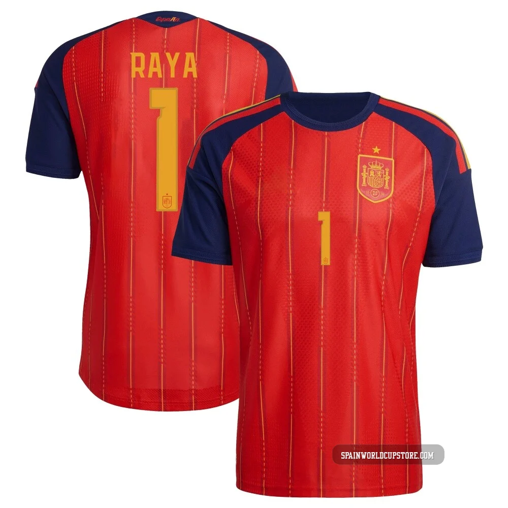 Men's David Raya Red Authentic ＃1 Spain National Team FIFA X World Cup 2026 Home On Field Soccer Jersey