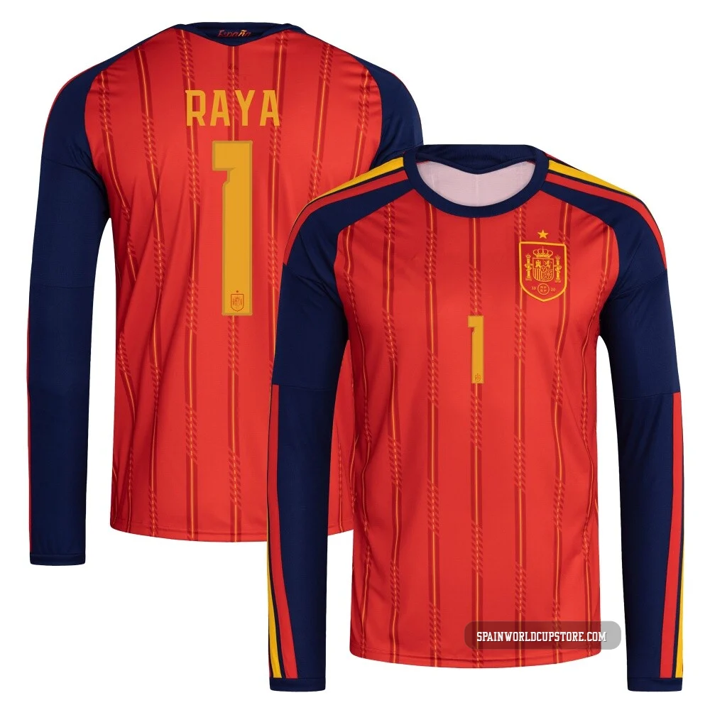 Men's David Raya Red Replica ＃1 Spain National Team FIFA X World Cup 2026 Home Long Sleeve Soccer Jersey