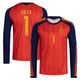 Men's David Raya Red Replica ＃1 Spain National Team FIFA X World Cup 2026 Home Long Sleeve Soccer Jersey