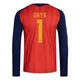 Men's David Raya Red Replica ＃1 Spain National Team FIFA X World Cup 2026 Home Long Sleeve Soccer Jersey
