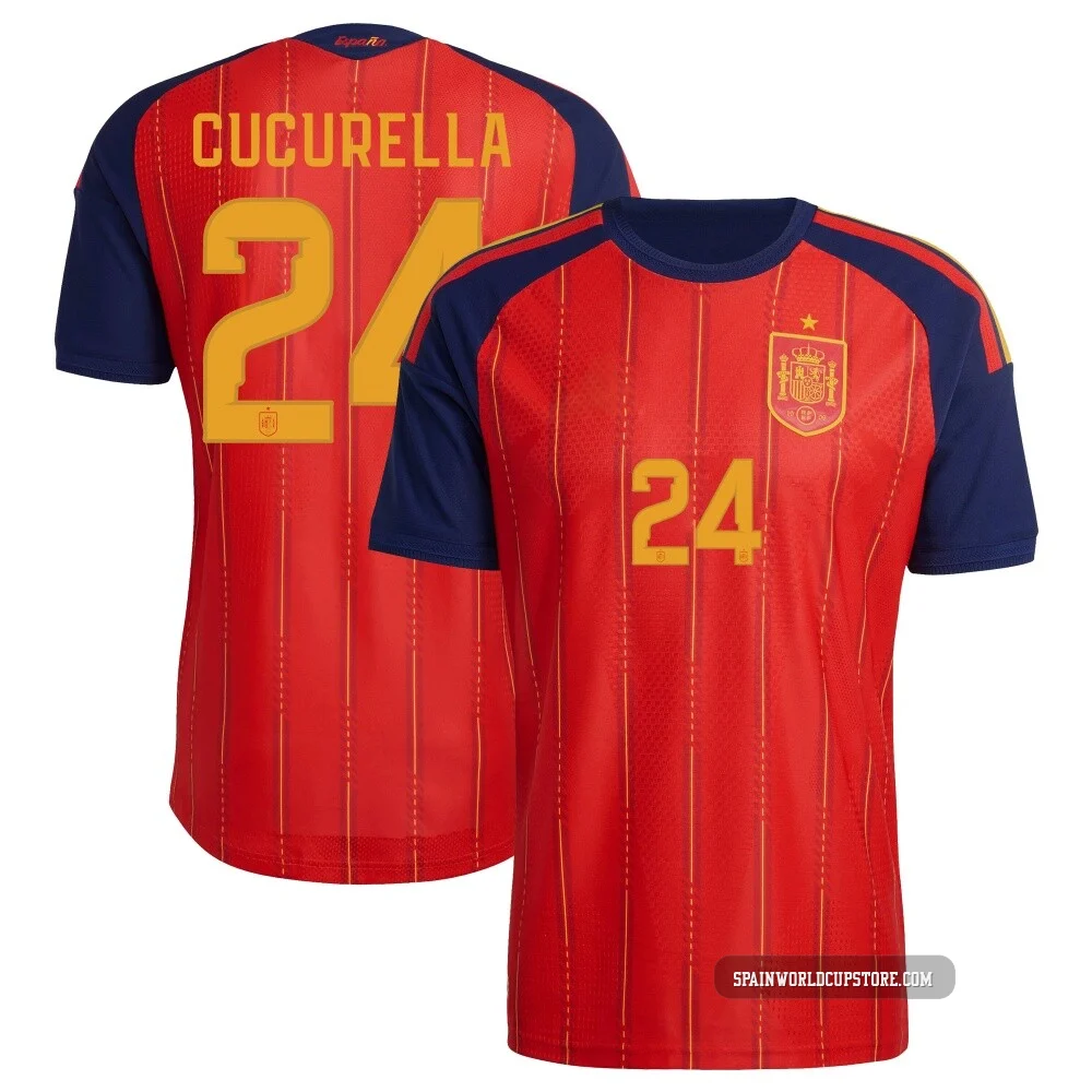 Men's Marc Cucurella Red Authentic ＃24 Spain National Team FIFA X World Cup 2026 Home On Field Soccer Jersey