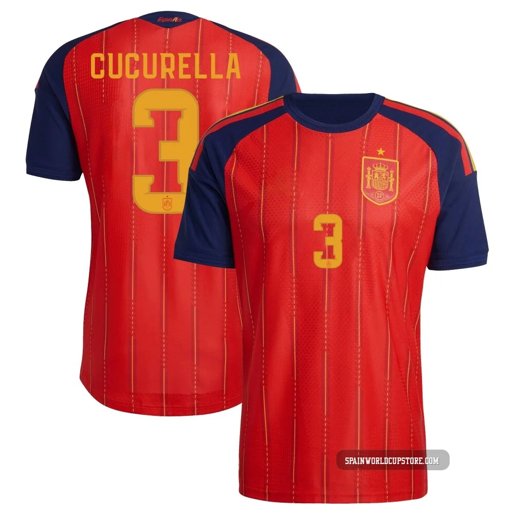 Men's Marc Cucurella Red Authentic ＃3 Spain National Team FIFA X