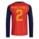 Men's Marc Pubill Red Replica ＃2 Spain National Team FIFA X World Cup 2026 Home Long Sleeve Soccer Jersey
