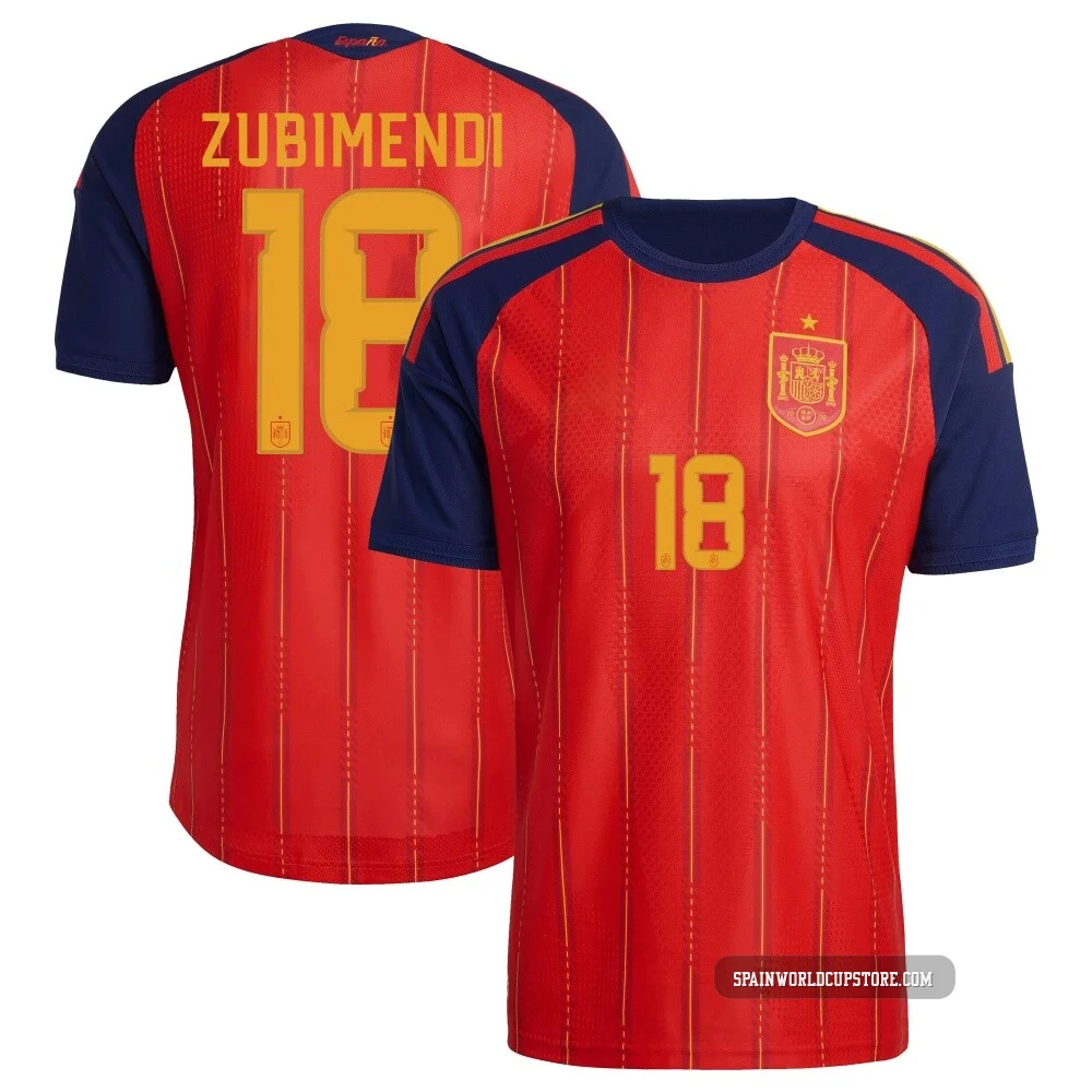 Men's Martín Zubimendi Red Authentic ＃18 Spain National Team FIFA X World Cup 2026 Home On Field Soccer Jersey