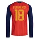 Men's Martín Zubimendi Red Replica ＃18 Spain National Team FIFA X World Cup 2026 Home Long Sleeve Soccer Jersey