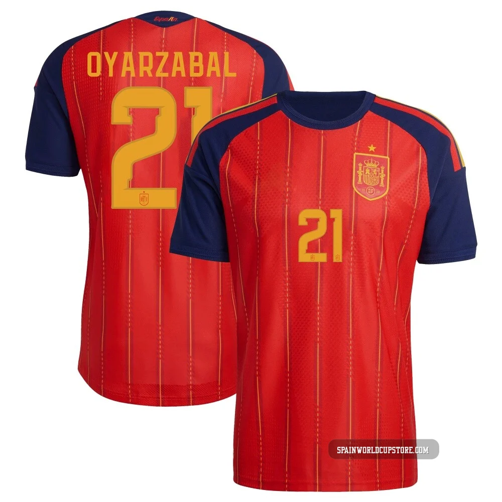 Men's Mikel Oyarzabal Red Authentic ＃21 Spain National Team FIFA X World Cup 2026 Home On Field Soccer Jersey
