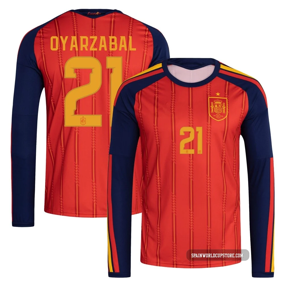 Men's Mikel Oyarzabal Red Replica ＃21 Spain National Team FIFA X World Cup 2026 Home Long Sleeve Soccer Jersey