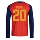 Men's Pedri Red Replica ＃20 Spain National Team FIFA X World Cup 2026 Home Long Sleeve Soccer Jersey