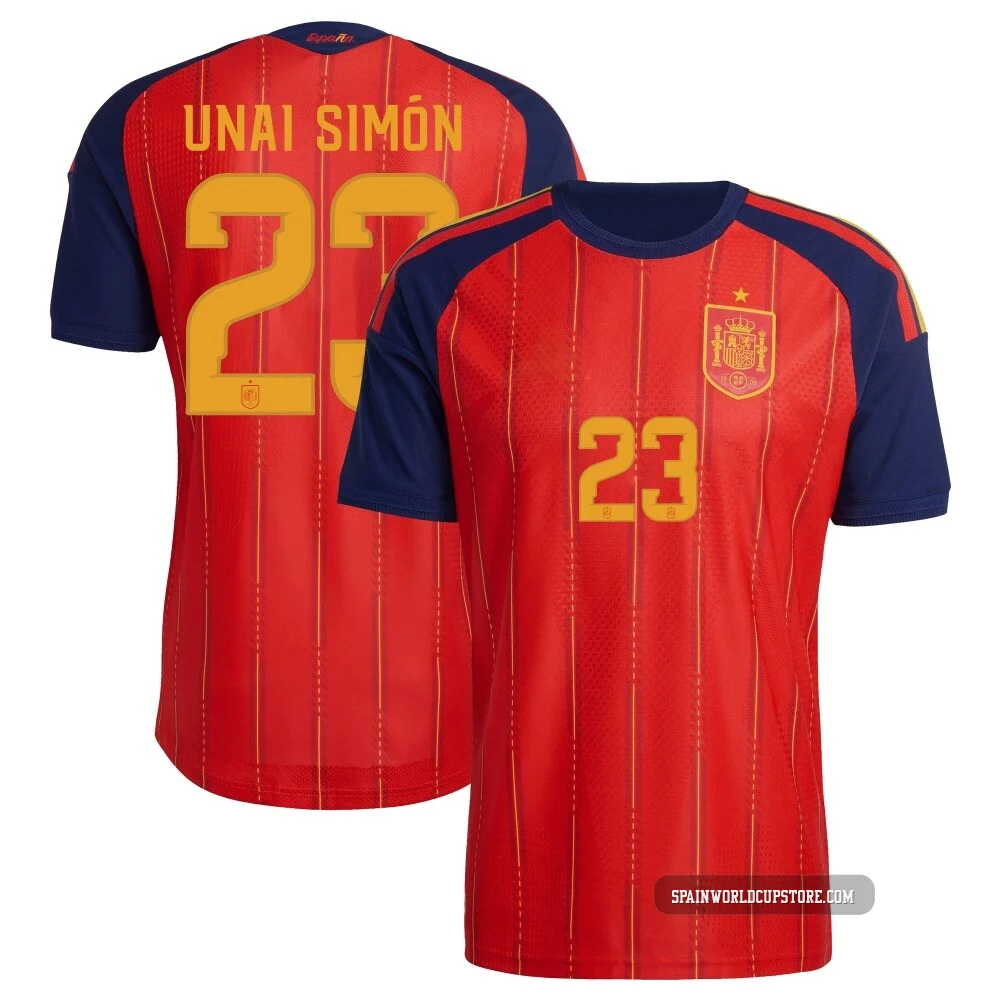 Men's Unai Simón Red Authentic ＃23 Spain National Team FIFA X World Cup 2026 Home On Field Soccer Jersey
