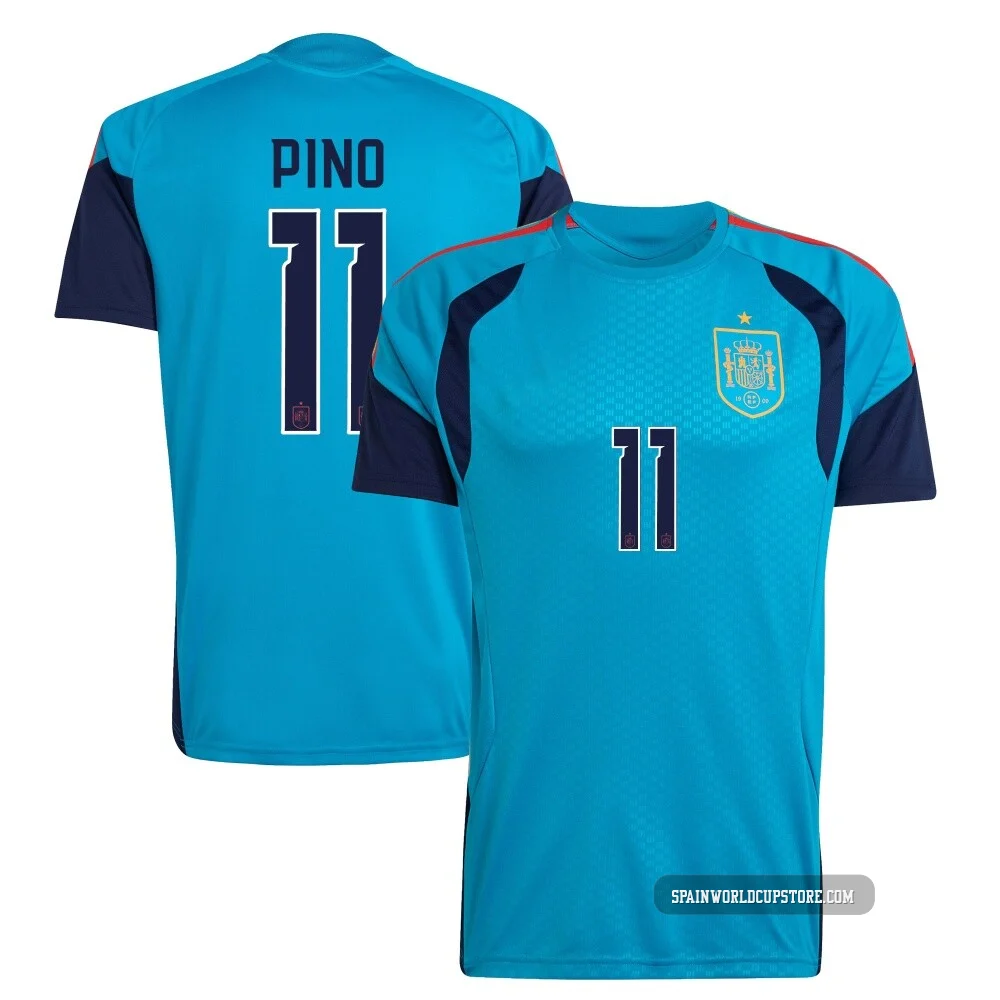 Men's Yéremy Pino Replica ＃11 Spain National Team Turquoise FIFA X World Cup 2026 Tiro Home Training Soccer Jersey