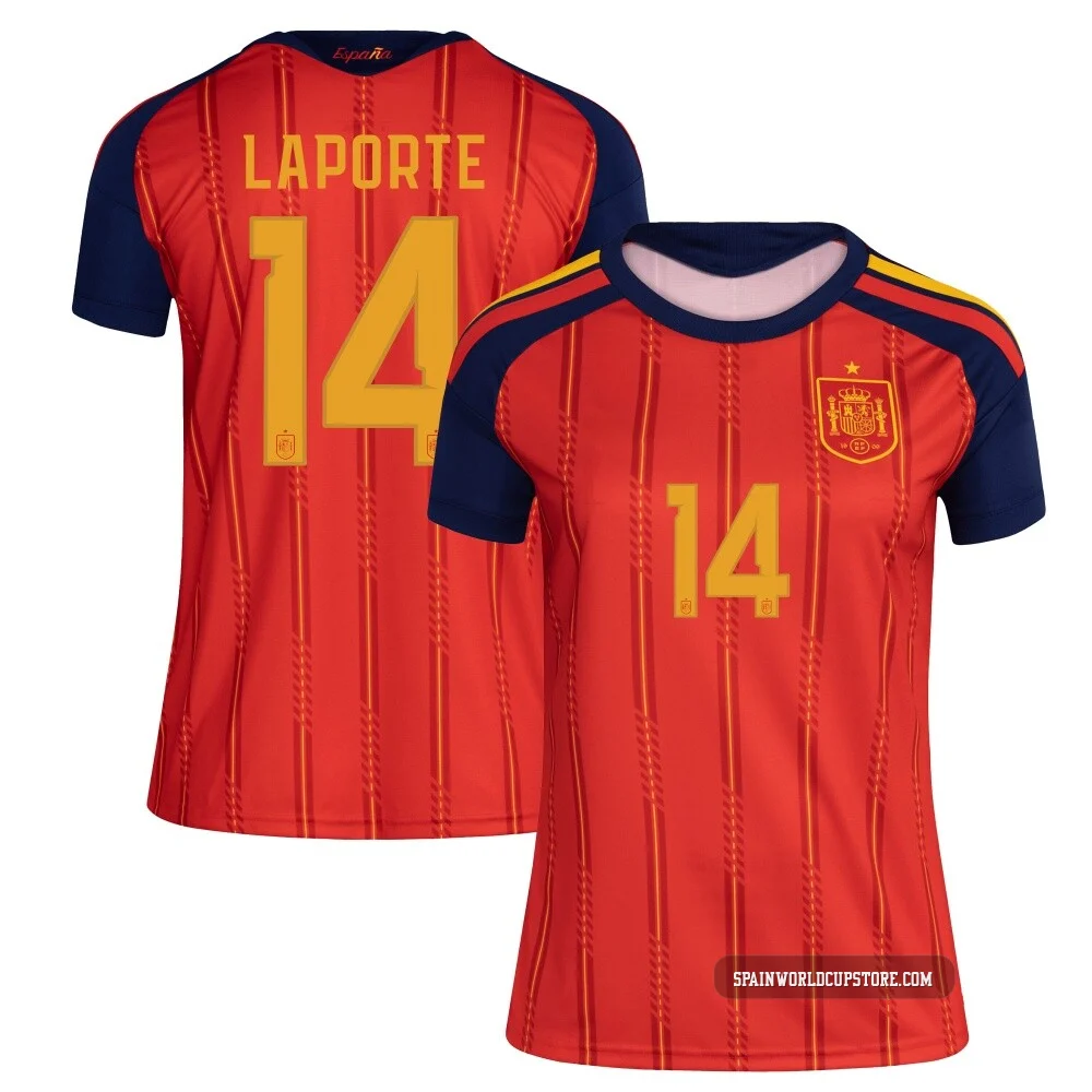 Women's Aymeric Laporte Red Replica ＃14 Spain National Team FIFA X World Cup 2026 Home Soccer Jersey
