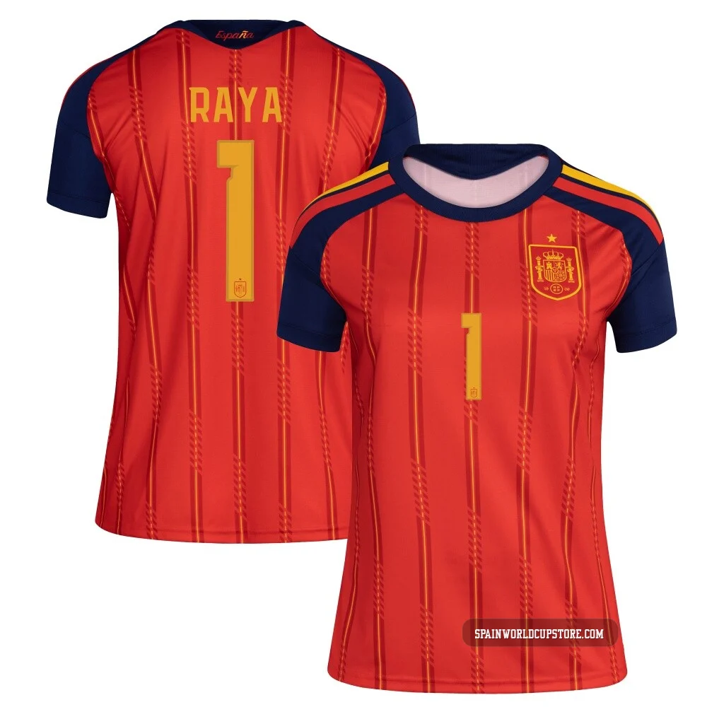 Women's David Raya Red Replica ＃1 Spain National Team FIFA X World Cup 2026 Home Soccer Jersey