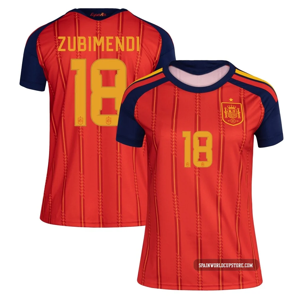 Women's Martín Zubimendi Red Replica ＃18 Spain National Team FIFA X World Cup 2026 Home Soccer Jersey