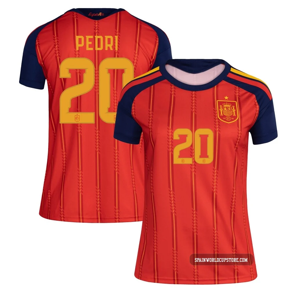 Women's Pedri Red Replica ＃20 Spain National Team FIFA X World Cup 2026 Home Soccer Jersey