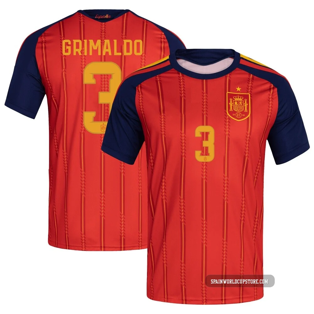 Youth Alejandro Grimaldo Red Replica ＃3 Spain National Team FIFA X World Cup 2026 Home Soccer Jersey