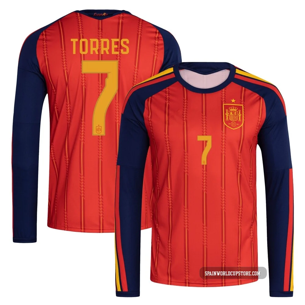 Youth Ferran Torres Red Replica ＃7 Spain National Team FIFA X World Cup 2026 Home Long Sleeve Soccer Jersey