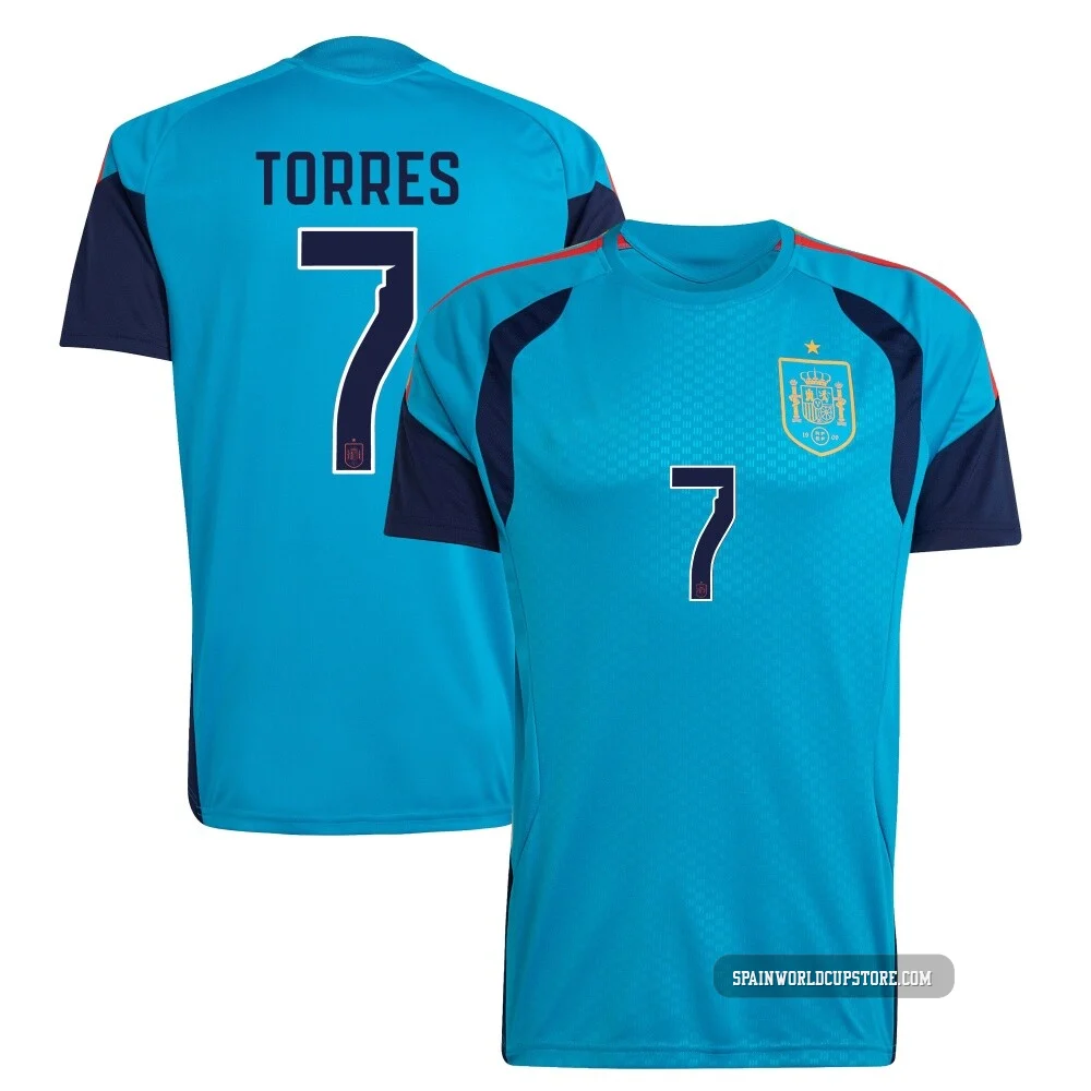 Youth Ferran Torres Replica ＃7 Spain National Team Turquoise FIFA X World Cup 2026 Tiro Home Training Soccer Jersey