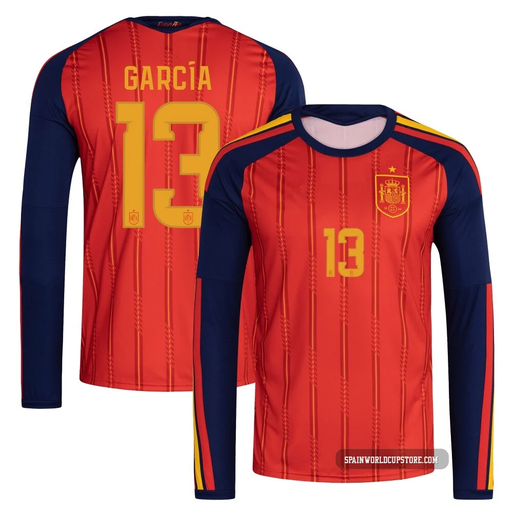 Youth Joan García Red Replica ＃13 Spain National Team FIFA X World Cup 2026 Home Long Sleeve Soccer Jersey