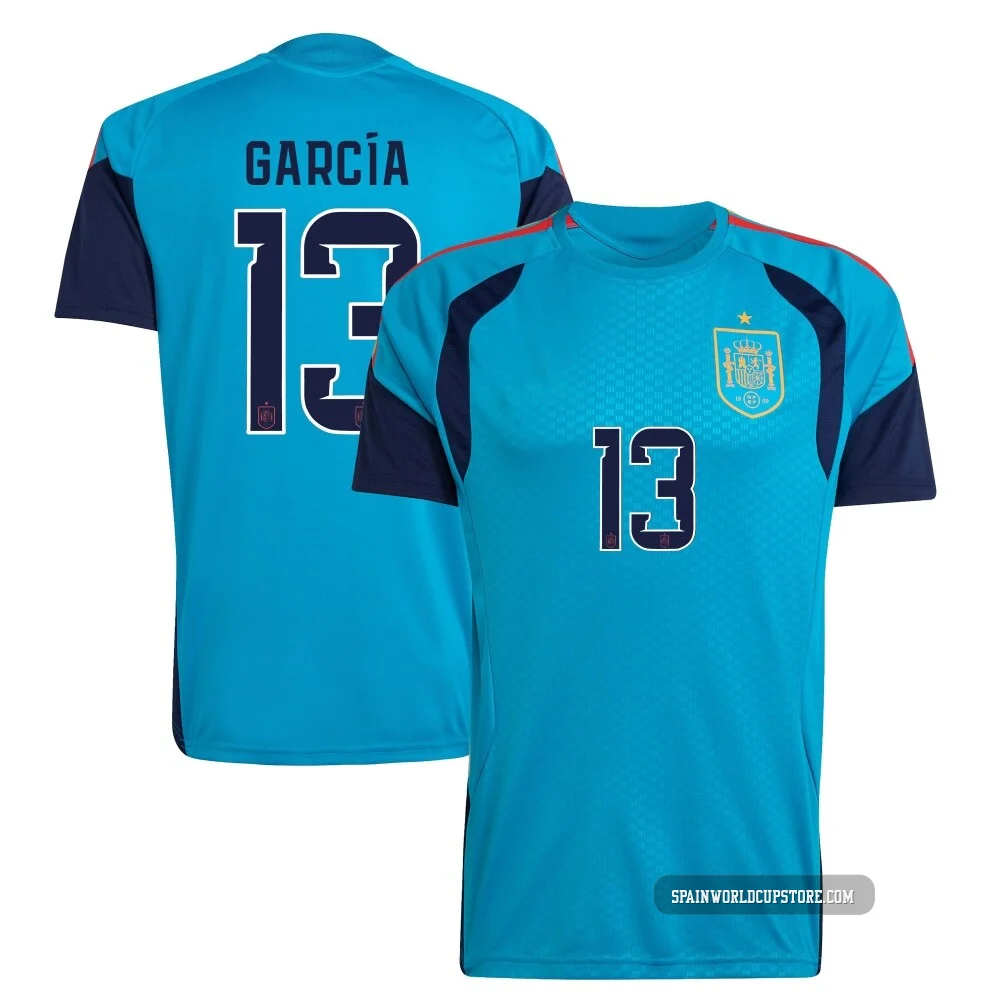 Youth Joan García Replica ＃13 Spain National Team Turquoise FIFA X World Cup 2026 Tiro Home Training Soccer Jersey