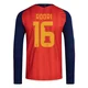 Youth Rodri Red Replica ＃16 Spain National Team FIFA X World Cup 2026 Home Long Sleeve Soccer Jersey